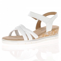 Caprice - Leather Low Wedge Sandals White - 28709
