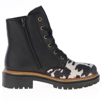 Rieker - 72617-01 Cow Print Lace Up Ankle Boots - Black 3