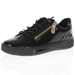 Jana - 23660 Flat Side Zip Trainers - Black Patent
