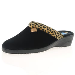 Lunar - Michelle Animal Trim Slippers, Black
