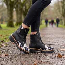 Rieker - 72617-01 Cow Print Lace Up Ankle Boots - Black