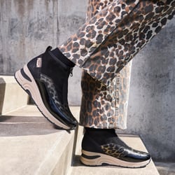 Rieker - N9362-00 Front Zip Ankle Boots, Black Leopard