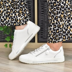 Jana - 23660 Side Zip Trainers - White/Silver