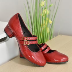 Jana - 24366 - Heeled Mary Jane Shoes Red