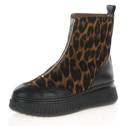 Wonders - 5202 Front Zip Boots, Black/Leopard