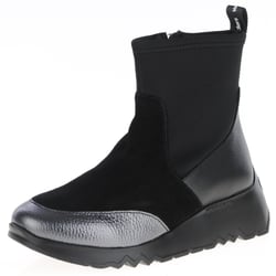 Wonders - E-6782 Low Wedge Sock Boots Black / Metal