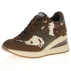 Xti - 146367 Cow Print Wedge Trainers Brown