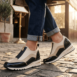 Marco Tozzi - 24780 Front Zip Trainers, Cream/Black