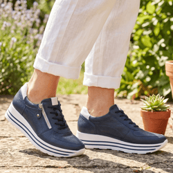 Waldlaufer - 758009 Lace Up Platform Shoes Navy/White