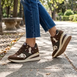 Xti - 146367 Cow Print Wedge Trainers Brown