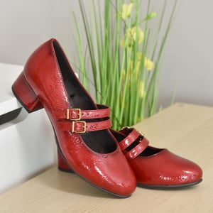 Jana - 24366 - Heeled Mary Jane Shoes Red