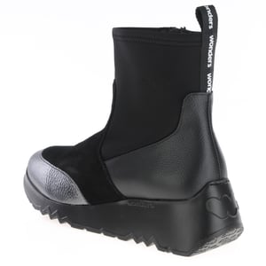 Wonders - E-6782 Low Wedge Ankle Sock Boots - Black / Metal 2