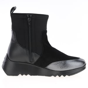 Wonders - E-6782 Low Wedge Ankle Sock Boots - Black / Metal 3