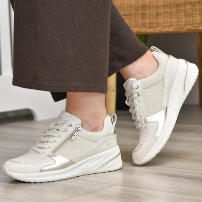 Tamaris - 23754 Side Zip Wedge Trainers, Ivory 1