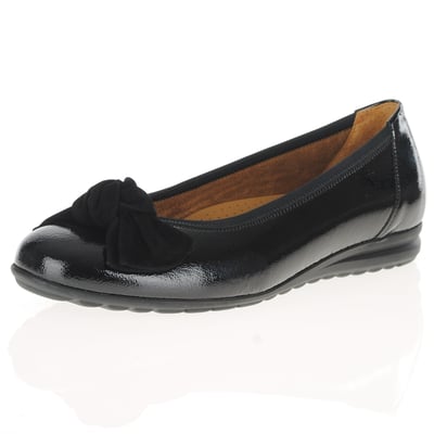 Gabor - Patent Bow Flat Pumps - Black 1