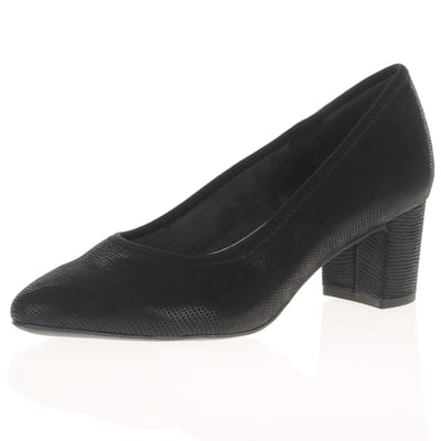 Jana - 22461 Block Heeled Court Shoes, Black Shimmer 1