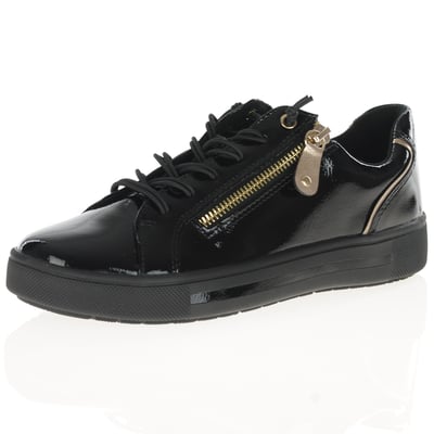 Jana - 23660 Flat Side Zip Trainers - Black Patent 1