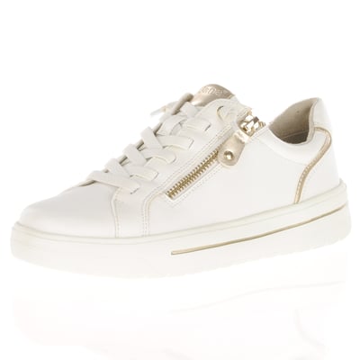 Jana - 23770 Side Zip Trainers - White / Gold 1