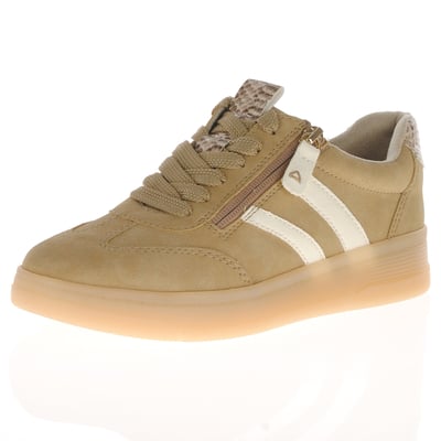 Jana - 23784 Snake Print Side Zip Trainers - Sand 1