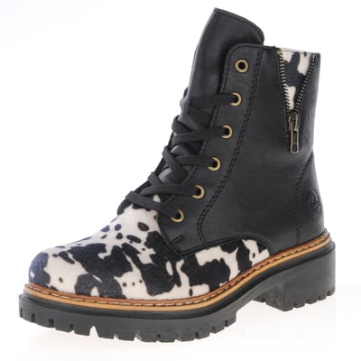 Rieker - 72617-01 Cow Print Lace Up Ankle Boots - Black 1