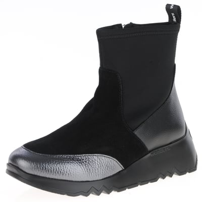 Wonders - E-6782 Low Wedge Sock Boots Black / Metal 1