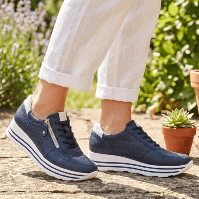Waldlaufer - 758009 Lace Up Platform Shoes Navy/White 1