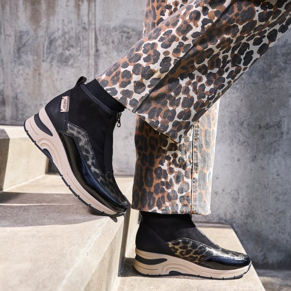 Rieker - N9362-00 Front Zip Ankle Boots - Black Leopard 1