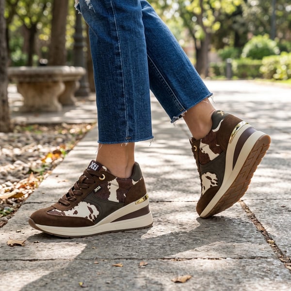 Xti - 146367 Cow Print Wedge Trainers - Brown 1