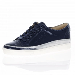 Caprice - 23654 Patent Lace Up Trainer, Navy