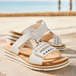 Rieker - Low Wedge Mule Sandals White - V0636-80