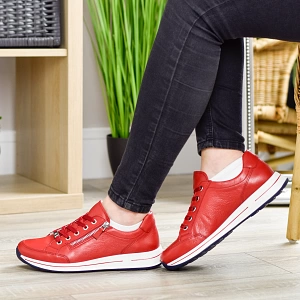 Ara - Leather Side Zip Trainers Red - 24801