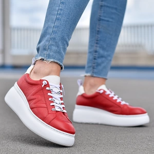Wonders - Leather Platform Trainers Red - 2632