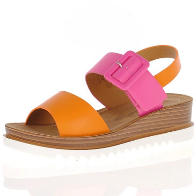 Heavenly Feet - Pistachio Wedge Sandals, Orange/Pink 1