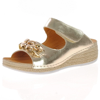 Softmode - Sandy Wedge Mule Sandals, Gold 1