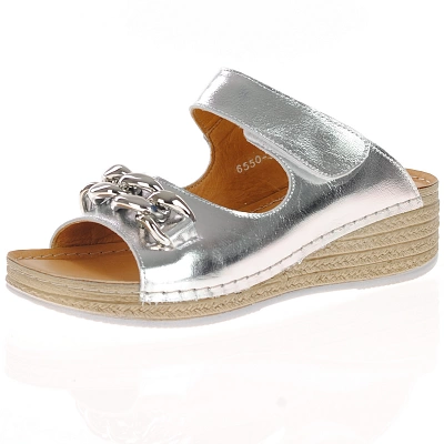 Softmode - Sandy Wedge Mule Sandals, Silver 1