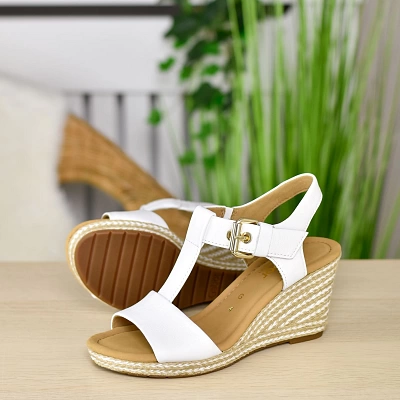 Gabor - Leather T-Bar Wedge Sandals White - 024.60 1